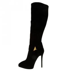 Pre Owned Giuseppe Zanotti Black Suede Pyramid Stud Platform Knee Boots Size 38