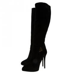 Pre Owned Giuseppe Zanotti Black Suede Pyramid Stud Platform Knee Boots Size 38