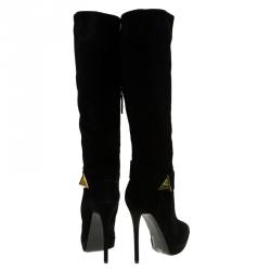 Pre Owned Giuseppe Zanotti Black Suede Pyramid Stud Platform Knee Boots Size 38