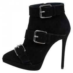 مملوكة مسبقًا حذاء بوت للكاحل جوسيبي زانوتي نعل سميك بأبزيم سويدي أسود مقاس 38