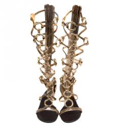مملوكة مسبقًا Giuseppe Zanotti Gold Chained Leather Gladiator Sandals Size 40