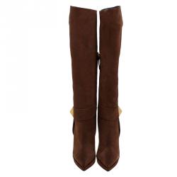 Pre Owned Giuseppe Zanotti Brown Suede Pyramid Stud Platform Knee Boots Size 38