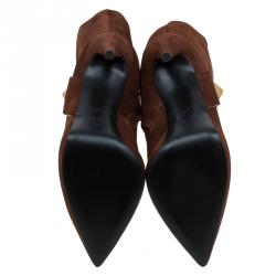 Pre Owned Giuseppe Zanotti Brown Suede Pyramid Stud Platform Knee Boots Size 38