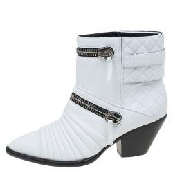 Pre Owned حذاء بوت للكاحل جوسيبي زانوتي جلد أبيض مبطن مقاس 40