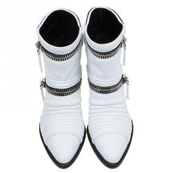 Pre Owned Giuseppe Zanotti White Quilted Leather Ankle Boots Size 37.5