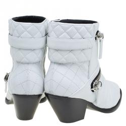 Pre Owned Giuseppe Zanotti White Quilted Leather Ankle Boots Size 37.5