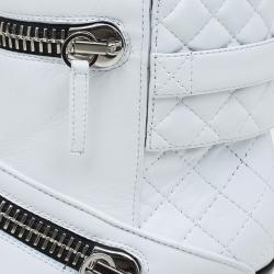Pre Owned Giuseppe Zanotti White Quilted Leather Ankle Boots Size 37.5