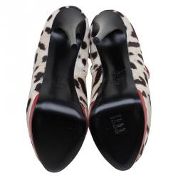 مملوكة مسبقًا Giuseppe Zanotti Leopard Calf Hair and Red Leather Peep Toe Platform Ankle Boots Size 40