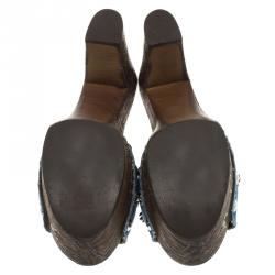 Pre Owned صندل جوسيبي زانوتى سابو نعل سميك زخرفة النسر كانفاس أزرق 37