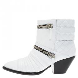 Pre Owned بوت للكاحل جوسيبي زانوتي جلد أبيض مبطن مقاس 40