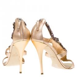 مملوكة مسبقًا Giuseppe Zanotti Metallic Bronze Leather Jewel Embellished Sandals Size 41