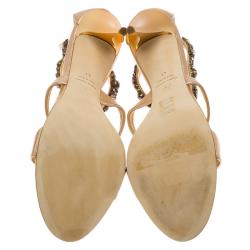 مملوكة مسبقًا Giuseppe Zanotti Metallic Bronze Leather Jewel Embellished Sandals Size 41