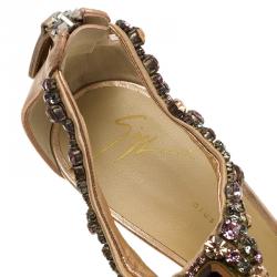 مملوكة مسبقًا Giuseppe Zanotti Metallic Bronze Leather Jewel Embellished Sandals Size 41