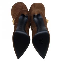 Pre Owned بوت للركبة جوسيبي زانوتي نعل سميك سويدي بني ترصيعات هرمية مقاس 38