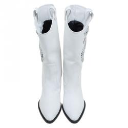 Pre Owned Giuseppe Zanotti White Snake Embellished Leather Guns 55 Cowboy Boots Size 41