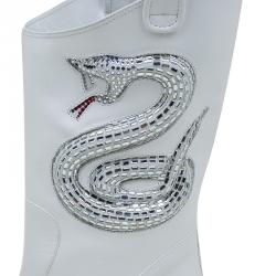 Pre Owned Giuseppe Zanotti White Snake Embellished Leather Guns 55 Cowboy Boots Size 41