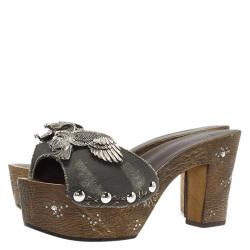 Pre Owned صندل سلايد جوسيبي زانوتي سابو نعل سميك كانفاس رصاصي زخرفة النسر مقاس 40