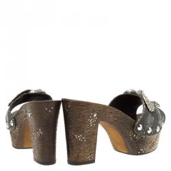 Pre Owned صندل سلايد جوسيبي زانوتي سابو نعل سميك كانفاس رصاصي زخرفة النسر مقاس 40