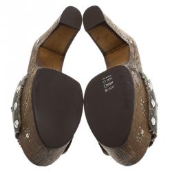 Pre Owned صندل سلايد جوسيبي زانوتي سابو نعل سميك كانفاس رصاصي زخرفة النسر مقاس 40