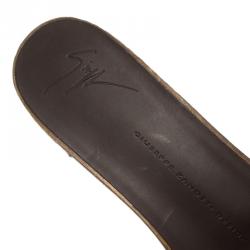 Pre Owned صندل سلايد جوسيبي زانوتي سابو نعل سميك كانفاس رصاصي زخرفة النسر مقاس 40