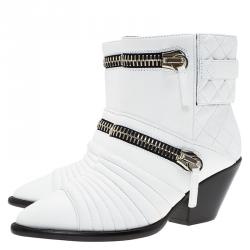 Pre Owned بوت للكاحل جوسيبي زانوتي جلد أبيض مبطن مقاس 37
