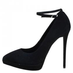 Pre Owned حذاء كعب عالي جوسيبي زانوتي سويدي أسود بحزام للكاحل مقاس 41