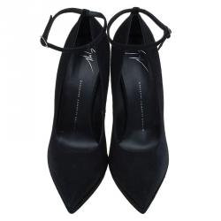 Pre Owned حذاء كعب عالي جوسيبي زانوتي سويدي أسود بحزام للكاحل مقاس 41