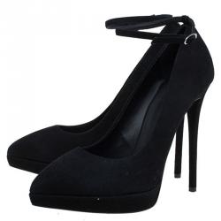 Pre Owned حذاء كعب عالي جوسيبي زانوتي سويدي أسود بحزام للكاحل مقاس 41