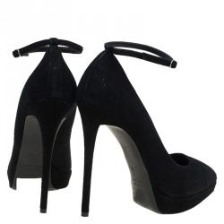 Pre Owned حذاء كعب عالي جوسيبي زانوتي سويدي أسود بحزام للكاحل مقاس 41