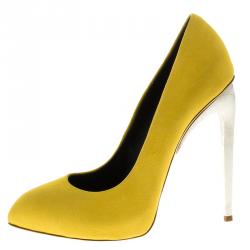 مملوكة مسبقًا Giuseppe Zanotti Bumblebee Yellow Suede Metal Heel Pumps Size 38