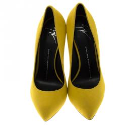 مملوكة مسبقًا Giuseppe Zanotti Bumblebee Yellow Suede Metal Heel Pumps Size 38