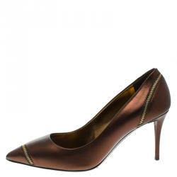 Pre Owned حذاء كعب عالي جوسيبي زانوتي جلد برونزي ميتاليك مزين بسحاب ومقدمة مدببة مقاس 38