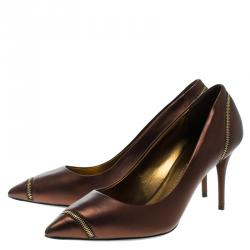 Pre Owned حذاء كعب عالي جوسيبي زانوتي جلد برونزي ميتاليك مزين بسحاب ومقدمة مدببة مقاس 38