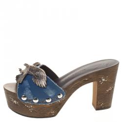 Pre Owned صندل سلايد جوسيبي زانوتي سابوت كانفاس أزرق حلية نسر نعل سميك مقاس 38