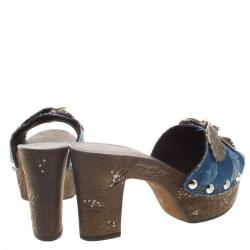 Pre Owned صندل سلايد جوسيبي زانوتي سابوت كانفاس أزرق حلية نسر نعل سميك مقاس 38