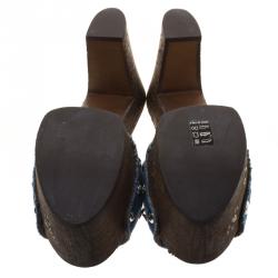 Pre Owned صندل سلايد جوسيبي زانوتي سابوت كانفاس أزرق حلية نسر نعل سميك مقاس 38