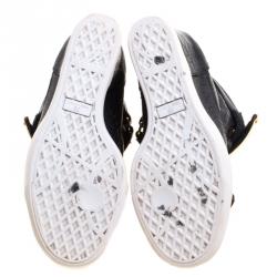 Pre Owned Giuseppe Zanotti Black Croc Embossed Leather Lorenz Wedge Sneakers Size 38