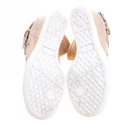 Pre Owned Giuseppe Zanotti Beige Leather Buckled Double Zip Accent Wedge Sneakers Size 36