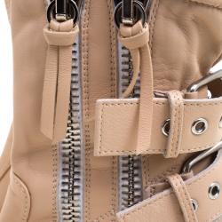Pre Owned Giuseppe Zanotti Beige Leather Buckled Double Zip Accent Wedge Sneakers Size 36