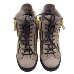 Pre Owned Giuseppe Zanotti Brown Suede and Leather Hidden Wedge Sneakers Size 36