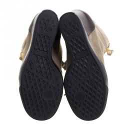 Pre Owned Giuseppe Zanotti Brown Suede and Leather Hidden Wedge Sneakers Size 36