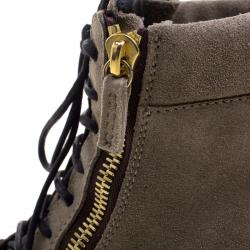 Pre Owned Giuseppe Zanotti Brown Suede and Leather Hidden Wedge Sneakers Size 36