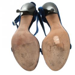 Pre Owned Giuseppe Zanotti Vicini Blue Embellished Velvet Strappy Sandals Size 38