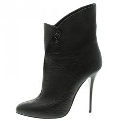 Pre Owned حذاء بوت كاحل جوسيبي زانوتي مقدمة مدببة لمسات سحاب صناعي جلد أسود مقاس 40.5