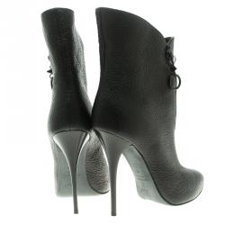 Pre Owned حذاء بوت كاحل جوسيبي زانوتي مقدمة مدببة لمسات سحاب صناعي جلد أسود مقاس 40.5