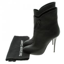 Pre Owned حذاء بوت كاحل جوسيبي زانوتي مقدمة مدببة لمسات سحاب صناعي جلد أسود مقاس 40.5