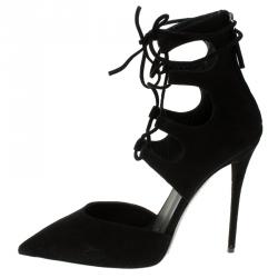 Pre Owned Giuseppe Zanotti Black Suede Lace Up Pointed Toe Pumps Size 40