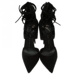 Pre Owned Giuseppe Zanotti Black Suede Lace Up Pointed Toe Pumps Size 40