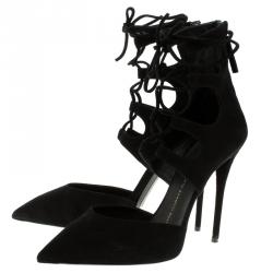 Pre Owned Giuseppe Zanotti Black Suede Lace Up Pointed Toe Pumps Size 40