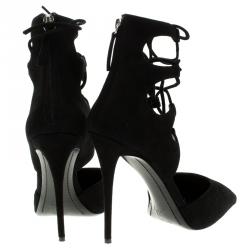 Pre Owned Giuseppe Zanotti Black Suede Lace Up Pointed Toe Pumps Size 40